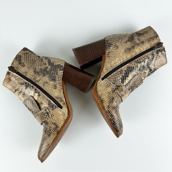 Topshop Snakeskin Print Booties Tan Black Leather High Block Heels Women’s 38 - Picture 7 of 16